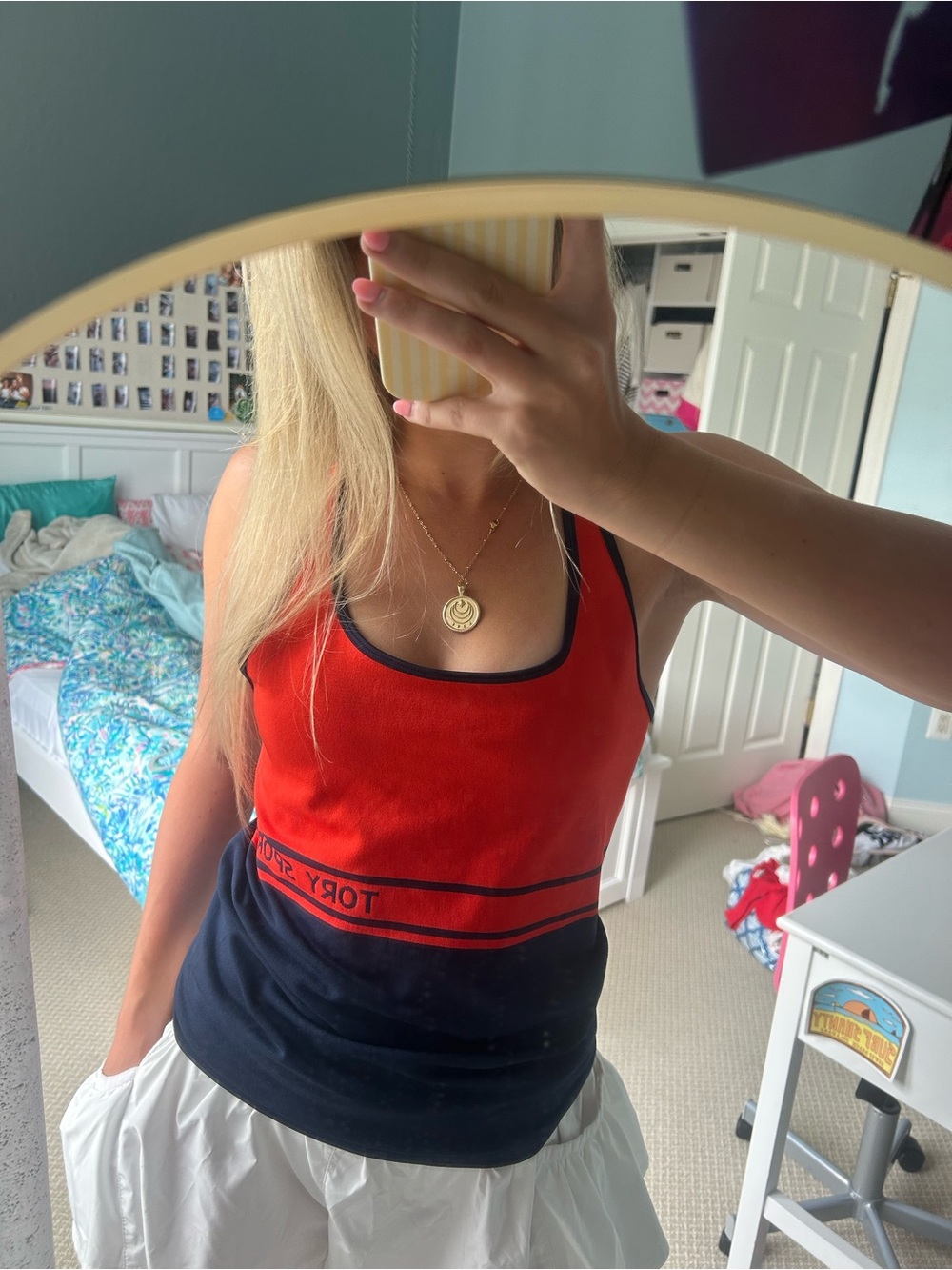 Tory Sport Red and Navy Contrast Scoop Tank